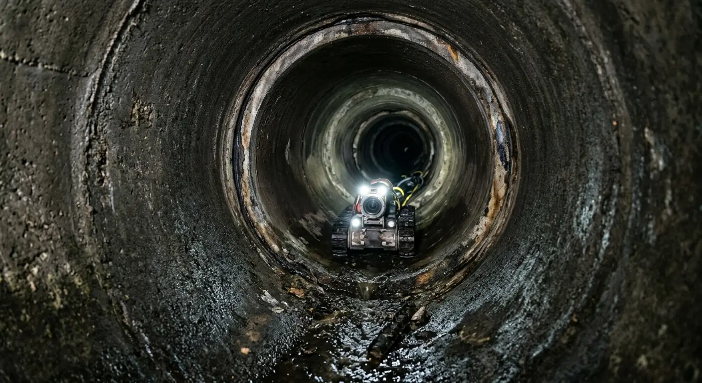 Robotic sewer camera inspecting pipe interior for Sewer Line Repair in Ledyard